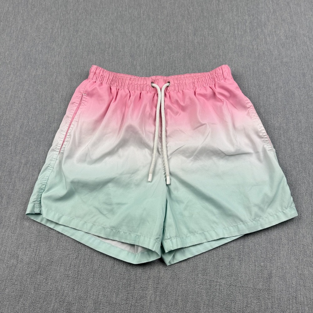 Zara Shorts Mens Medium Pink Green Ombre Elastic Waist Drawstring‎ Mesh Swim